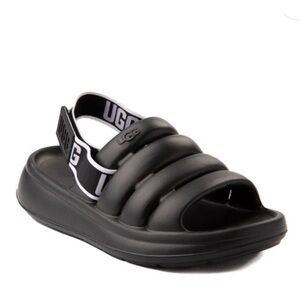 UGG Black Puffy Slide Sandals with Logo Slingback